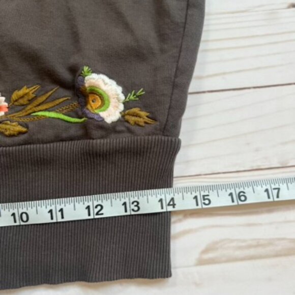 Anthropologie Saturday Sunday Hoodie M Gray Brown Floral Embroidered Boho Cotton - Picture 9 of 10